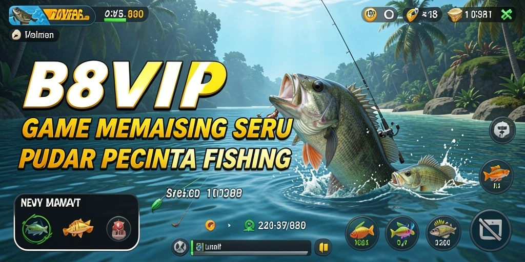 Tampilan gameplay B8VIP saat berburu ikan di lokasi indah.
