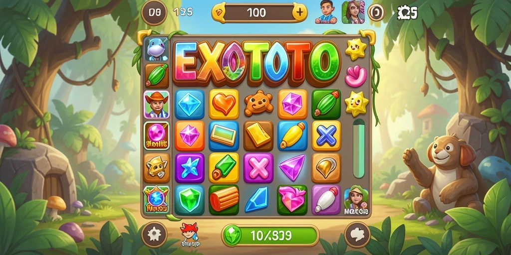 Tampilan gameplay EXOTOTO yang penuh warna dan menarik.
