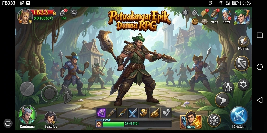 Tampilan gameplay FB333 menampilkan karakter dalam pertempuran epik di dunia fantasi.