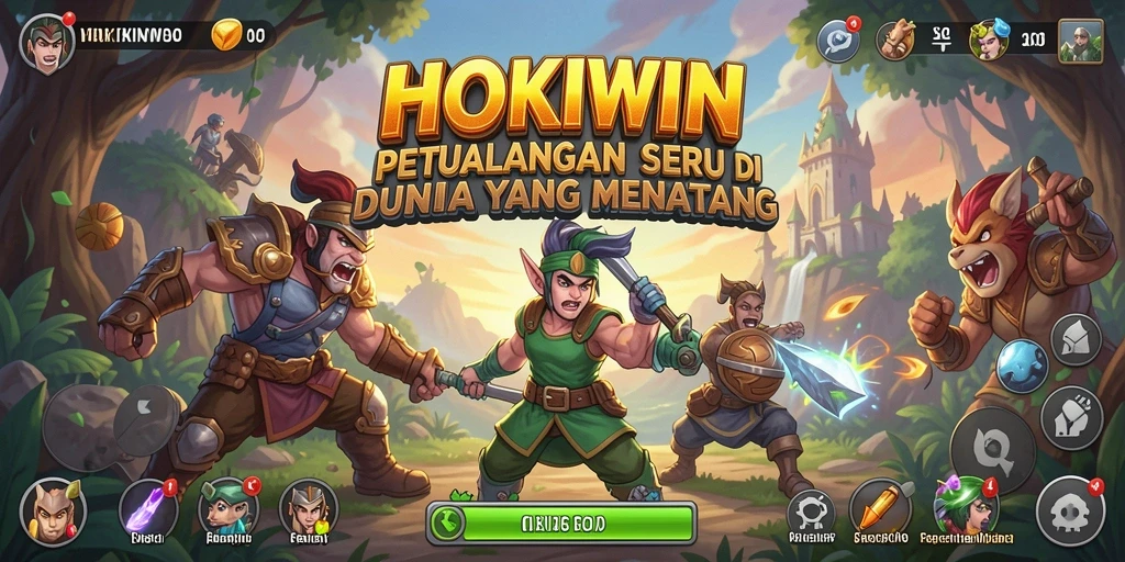 Tangkapan layar utama HOKIWIN menampilkan momen petualangan yang mendebarkan.