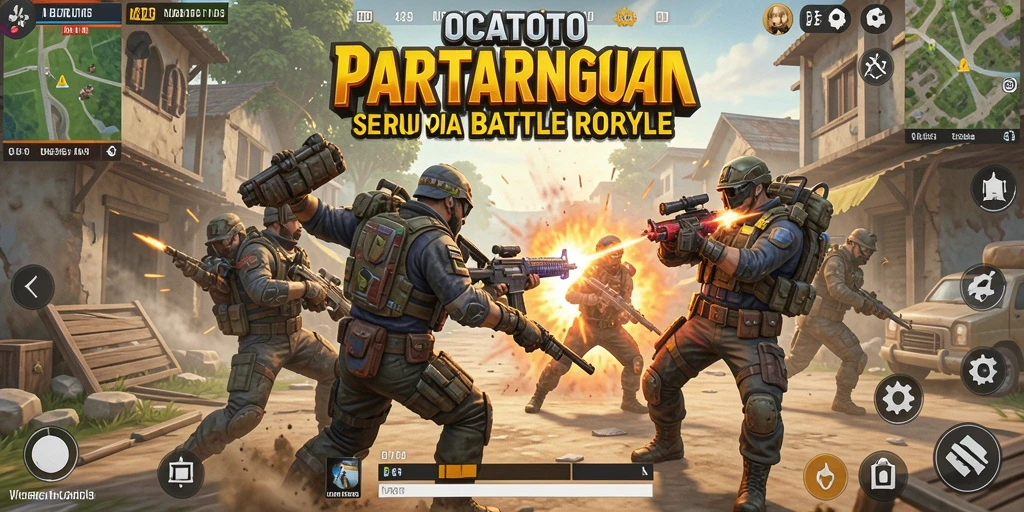 Screenshot OCATOTO menampilkan serunya gameplay Battle Royale yang mengujikan adrenalin.