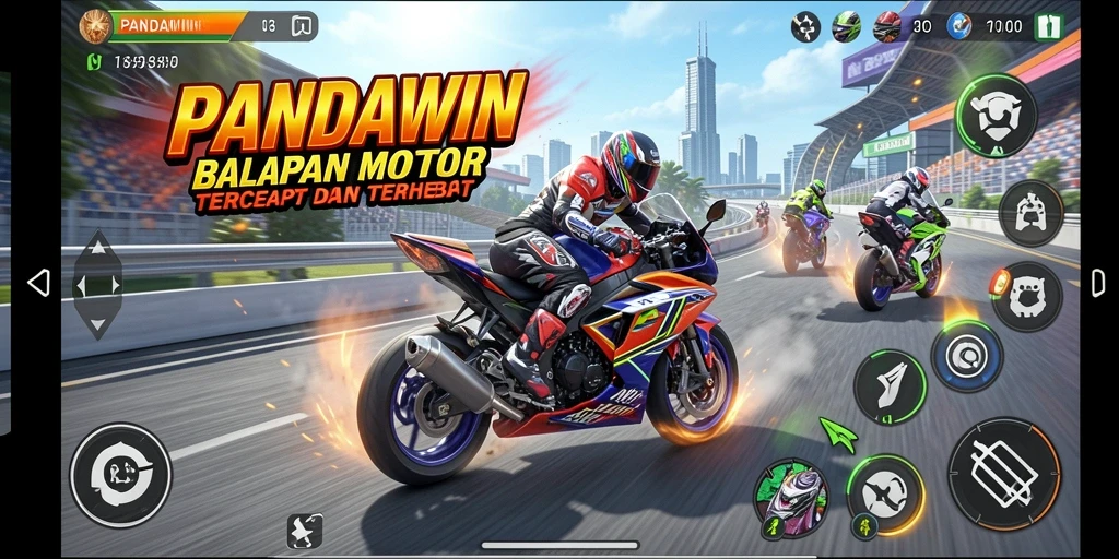 Gameplay balapan motor yang seru dan penuh adrenalin.