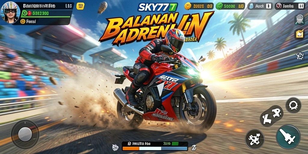 Screenshot gameplay SKY77 menampilkan aksi balapan motor yang mendebarkan.