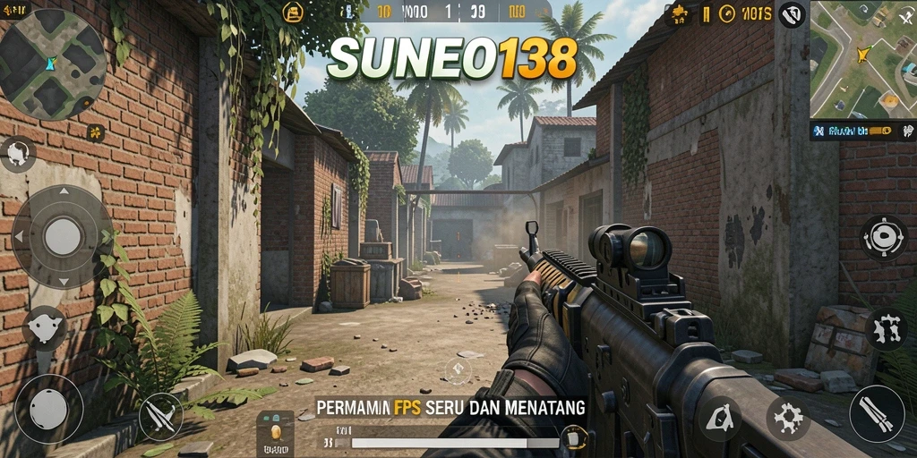 Tangkapan layar utama SUNEO138 menampilkan aksi intens di medan perang FPS.